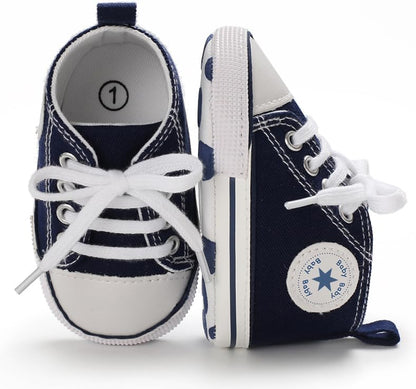Unisex Baby Girls Boys Canvas High-top Shoes, Newborn Infant Anti-Slip Soft Sole Frist Walking Breathable Sneakers