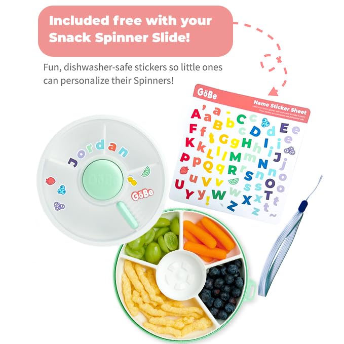 GoBe Kids Small Snack Spinner Slide Bundle with Hand Strap and Sticker Sheet - Reusable Snack