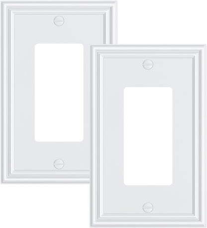 2-Pack Decorator Outlet Cover Plate, White Decorative Switch Plates and Outlet Covers, Durable Zinc Alloy Wall Plates for Electrical Outlets, Receptacle, GFCI Outlet, Dimmer Switch