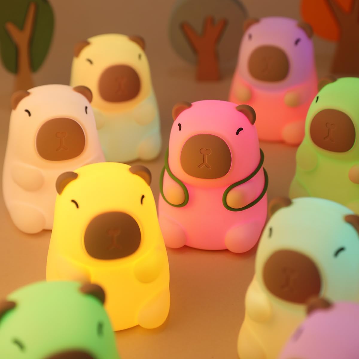 Capybara Night Light for Kids,Cute Squishy Silicone Nursery Nightlight Kawaii Animal Bedside Lamp with 7 Colors 3 Levels Dimmable Tap Control Rechargeable Animal Toddler Nightlights for Kids