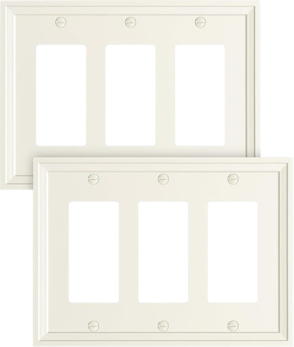 2-Pack Triple Decorator Outlet Cover Plate, Light Almond Modern Decorative Switch Plates and Outlet Covers, Natural Bamboo Fiber Wall Plates for Electrical Outlets