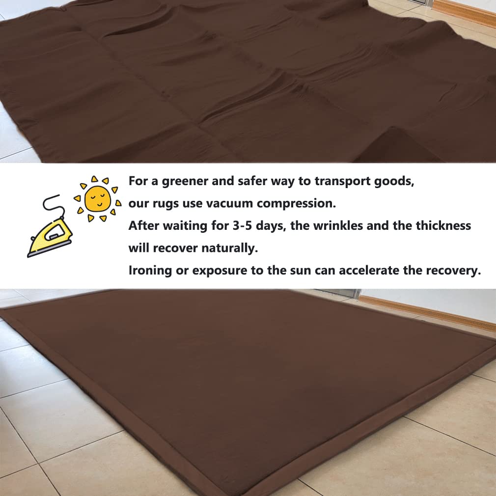 Loartee Coral Velvet Crawling Rug (6'8"x 6'8", Coffee) for Toddler Children Play Area Rug Yoga Mat Exercise Pad Carpet