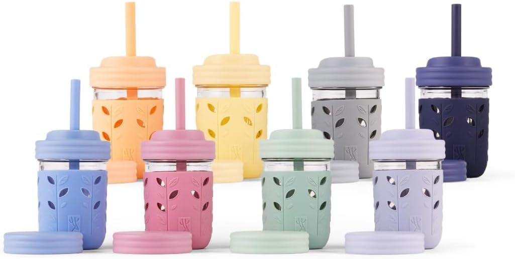 Elk and Friends Kids & Toddler Cups | The Original Glass Mason jars 8 oz with Silicone Sleeves &