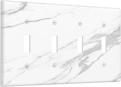Light Switch Covers Modern White Gray Marble Quad Toggle Electrical Faceplate 4 Gang Wall Plate Decorative Switch Plates for living Room Bathroom Decor