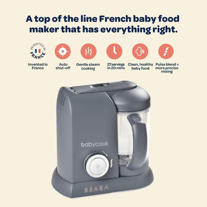 BEABA Babycook Solo 4 in 1 Baby Food Maker, Puree Steamer and Blender for Purees, Grinder with Auto