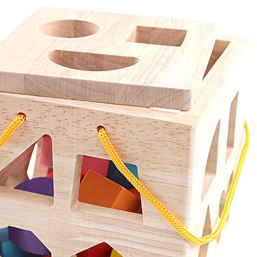 QZMTOY Shape Sorter Toys with 19 Shape Blocks, Classic Wooden Toys for Toddlers Kids, Gift for