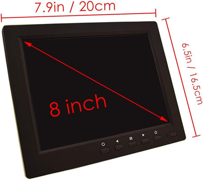 8 inch CCTV Monitor, TFT LCD Security Screen with VGA HDMI AV BNC USB Audio in/Out Ports Built-in Speaker, HD Display for Surveillance Camera STB 1024x768 Resolution with Car Power Adapter 12-24V