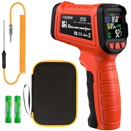 -58°F to 2732°F Infrared Thermometer Temperature Gun with Thermocouple Probe, 50:1 Laser