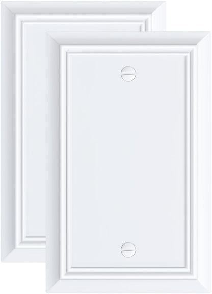 2-Pack Single Blank Wall Plate, Durable Natural Bamboo Fiber Wall Plate Cover,Pure White 1 Gang Wall Plate for Unused Outlets/Switches, Corrosion Resistant