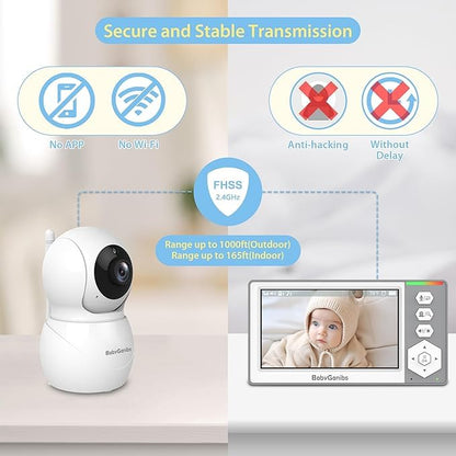 Baby Monitor with 4 Cameras Standby for 23-Hour Battery, Remote Control 4.3'' IPS Video Baby Monitor No WiFi Up to 1000ft Range, ECO, Night Vision, Temperature, 2-Way Talk, 8 Lullabies
