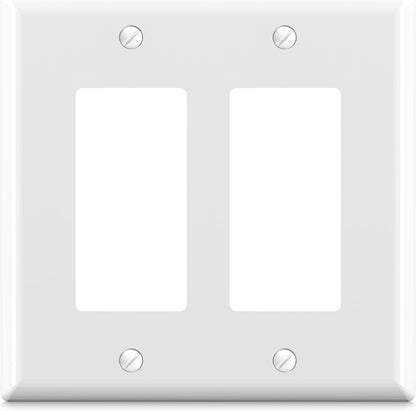 ELEGRP 2-Gang Decorative Wall Plates, Mid-Size 4.88" H x 4.94" L Unbreakable Thermoplastic Faceplate Cover for Decorator Receptacle Outlet Switch, UL Listed (1 Pack, Glossy White)