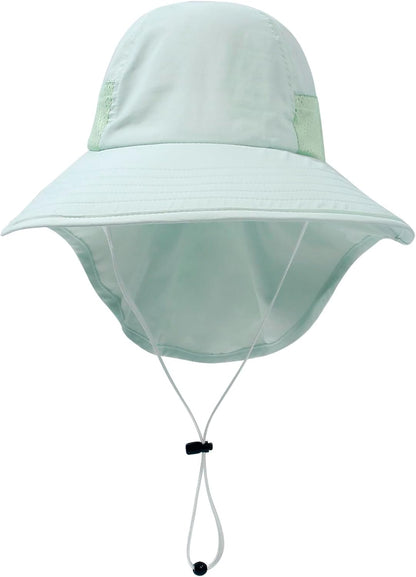 CHUNG Baby Sun Protection Hat Summer Toddler Adjustable UPF 50+ Wide Brim Neck Flap Beach Caps Boys Girls 1-12 Years Kids