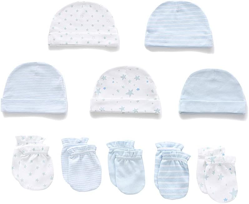 Newborn Baby Boy Girl Caps Mittens Socks Set Cotton Baby Essentials Accessories (Hats+Gloves+Socks)
