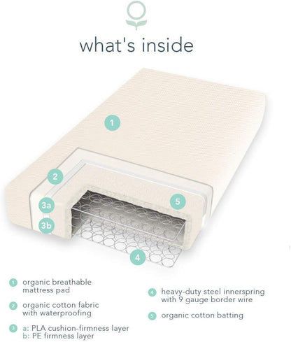 Naturepedic Organic Crib Mattress - 2-Stage 252 Coil Infant & Toddler Mattress with Protector Pad