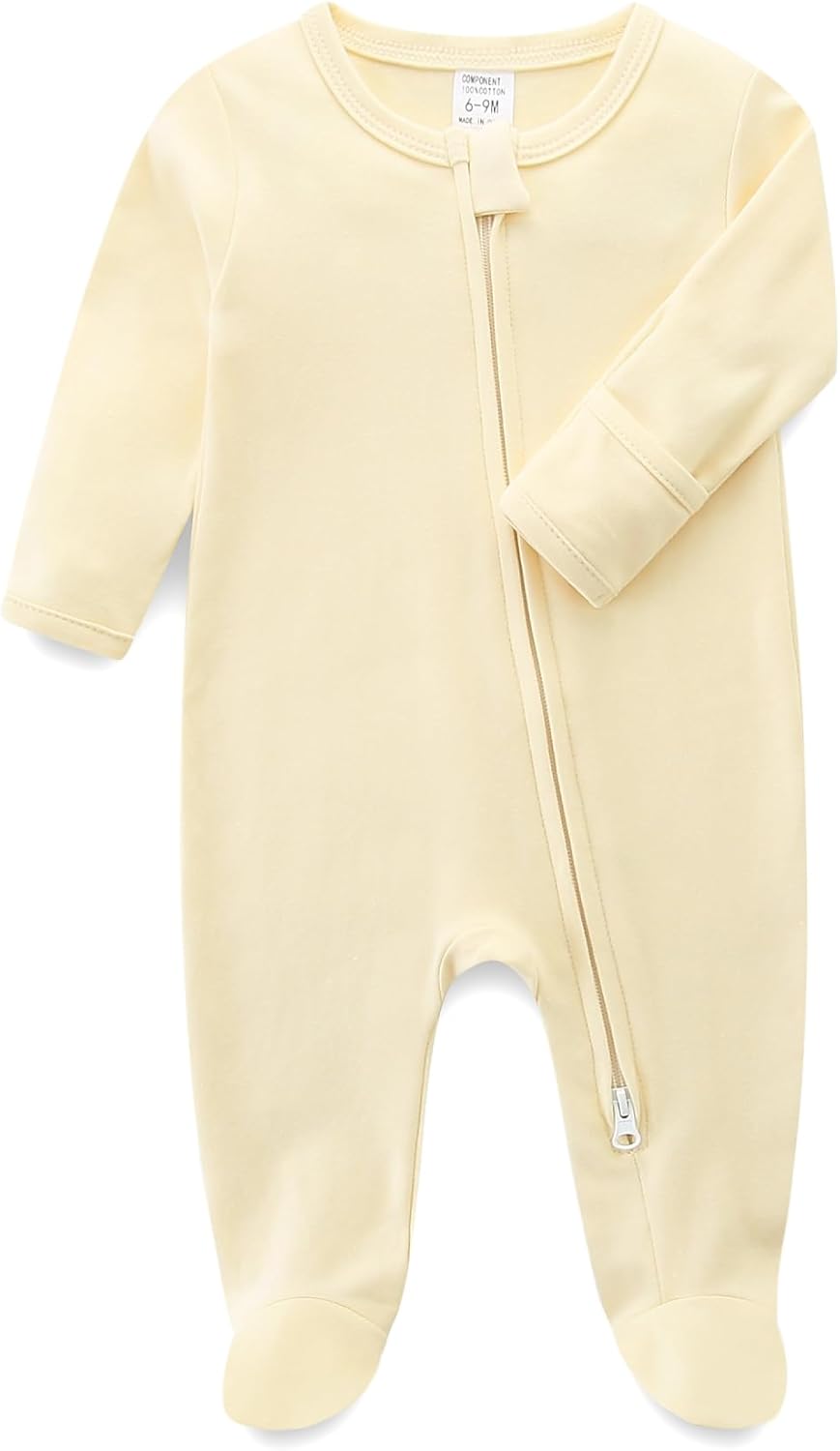 Baby Romper 100% Organic Cotton Pajamas One Piece Long Sleeve Zipper Footie Onesie for 0~12M Baby