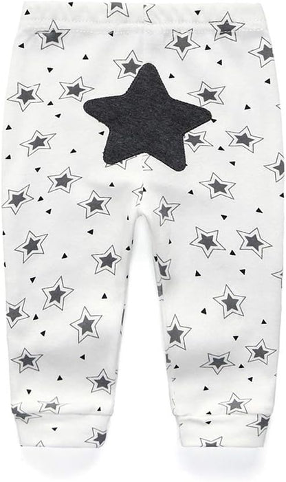 Unisex Newborn Baby Cotton 4-Pack Pants Embroidery Pringting Casual Leggings 0-24 Months for Boys and Girls