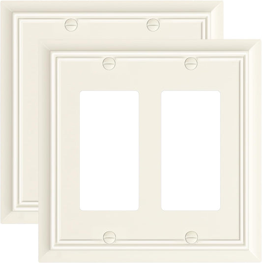 2-Pack Decorative Double Decorator Outlet Cover Plate, Light Almond Durable Natural Bamboo Fiber Wall Plates for Electrical Outlets, Receptacle, GFCI Outlet, Dimmer Switch, 2-Gang, Corrosion Resistant