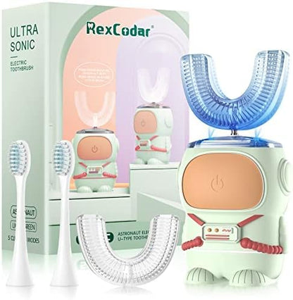 Ultrasonic Kid's U-Shaped Electric Toothbrush, IPX7 Waterproof, Five Cleaning Modes, 60S Smart