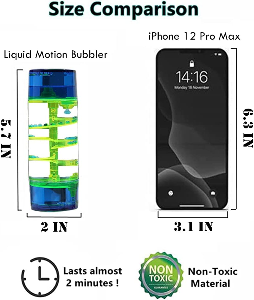 Spiral Liquid Motion Bubbler Timer Colorful Water Timer Liquid Sensory ADHD Anxiety Autism Activity Fidget Calm Stress Relief Desk Adults Decoration Oil Hourglass