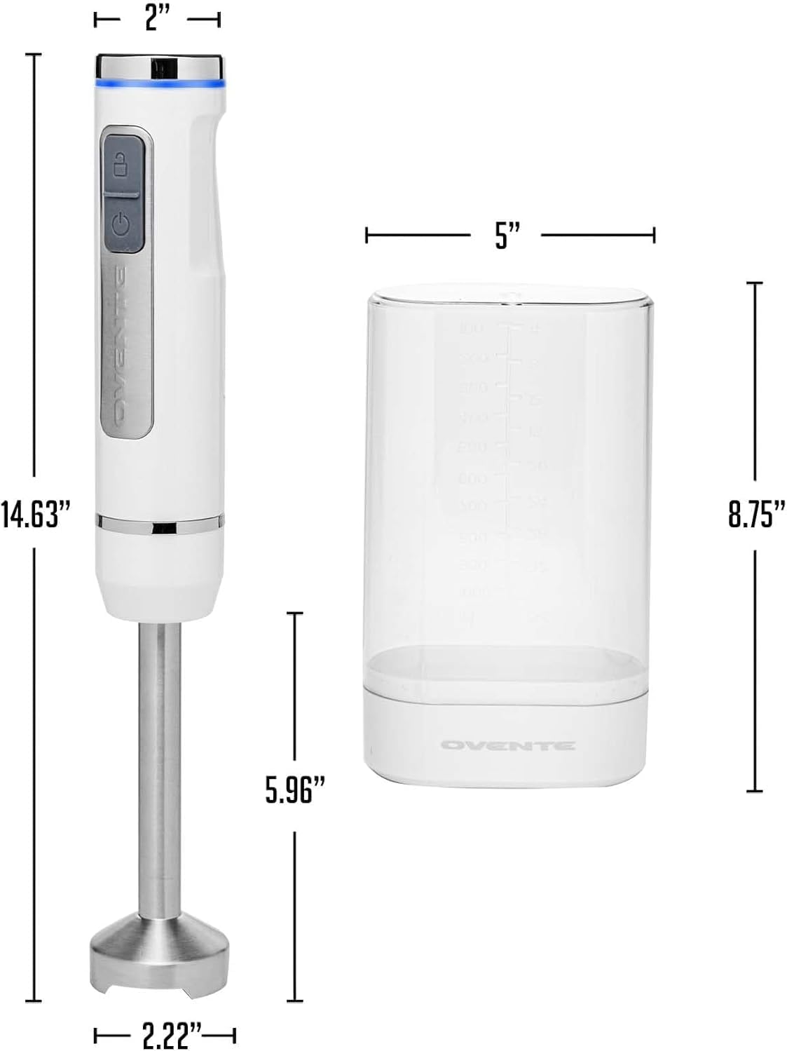OVENTE Cordless Immersion Hand Blender, Rechargeable Handheld Portable Stick Mixer with 8 Mixing