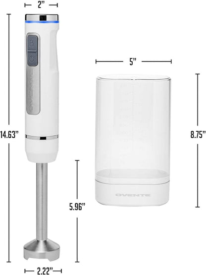 OVENTE Cordless Immersion Hand Blender, Rechargeable Handheld Portable Stick Mixer with 8 Mixing