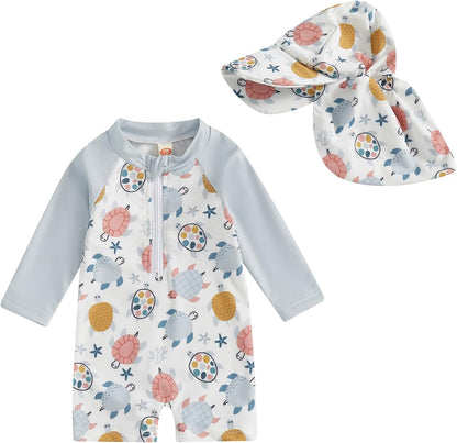 Hnyenmcko Baby/Toddler Boy Rash Guard Swimsuit Long Sleeve One Piece Zipper Swimwear Sunsuit Infant Bathing Suit Beachwear