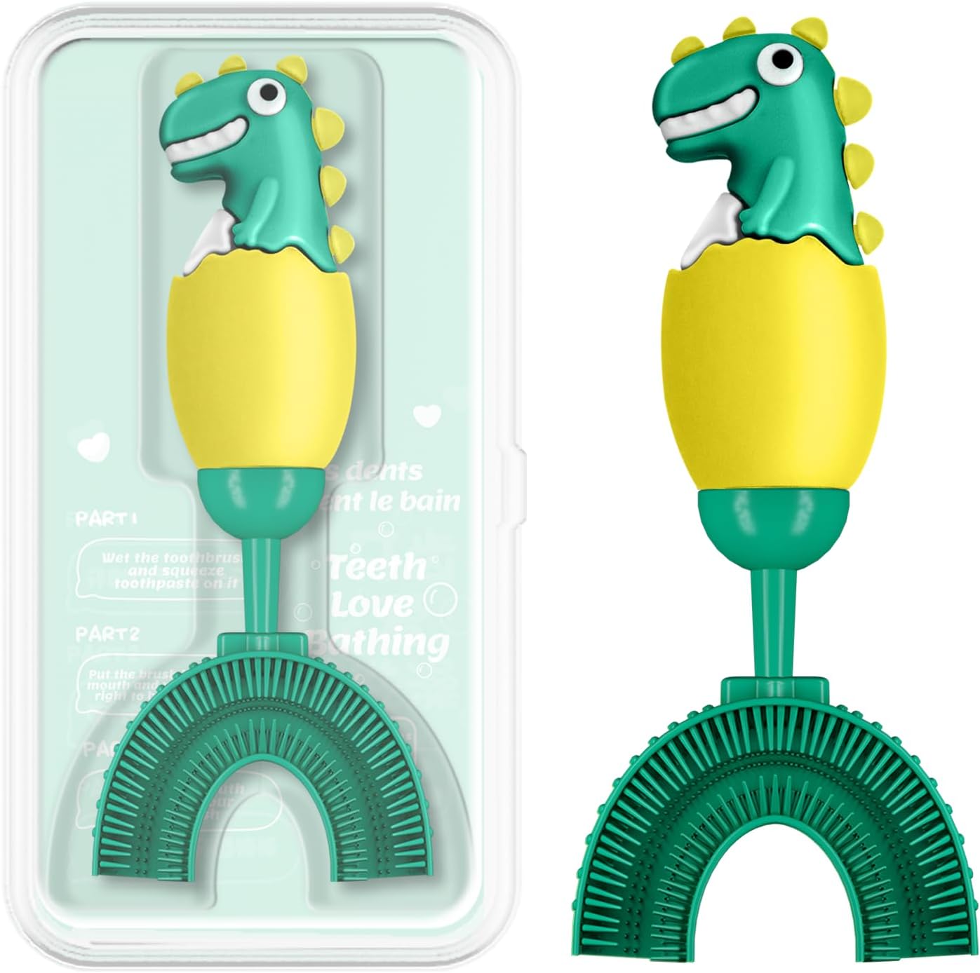U-Shaped Toothbrush for Kids Ages 2-7， Soft Food-Grade Silicone for Sensitive Gums， 360° Teeth