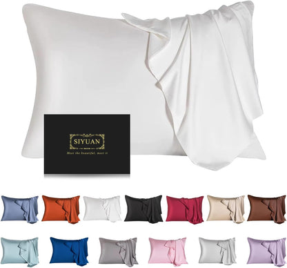 Mulberry Silk Pillowcase for Hair and Skin,Queen Size Cooling Silk Pillow Case with Hidden Zipper,Allergen Proof Dual Sides Soft Breathable Smooth Silk Pillow Cover for Women(Queen,White)