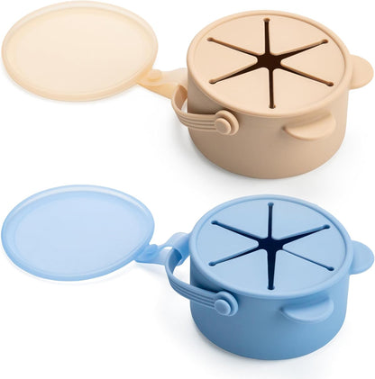 Silicone No Spill Snack Cups for Toddlers – Portable Baby Snack Cup Containers with Dustproof Lid