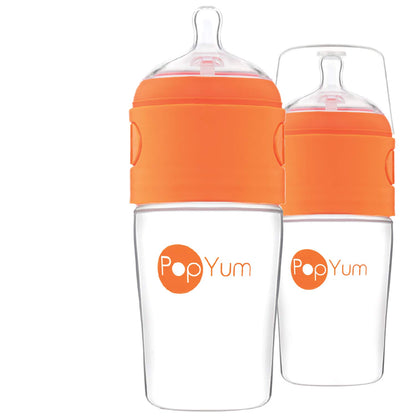 PopYum 9 oz Orange Anti-Colic Formula Making/Mixing/Dispenser Baby Bottles, 2-Pack with #2 Medium