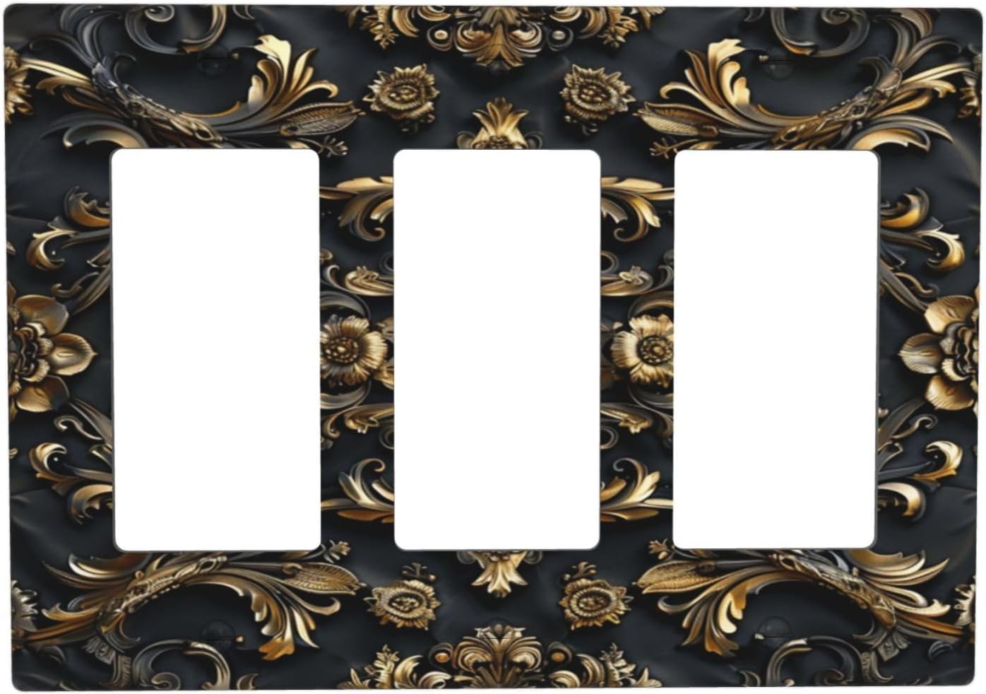 Decorative Outlet Covers Rococo Vintage Black Golden Leaf Morris Vine 3 Gang Wall Plate Triple Rocker Light Switch Cover Plate Jumbo Electrical GFCI Faceplate for Bedroom Home Decor