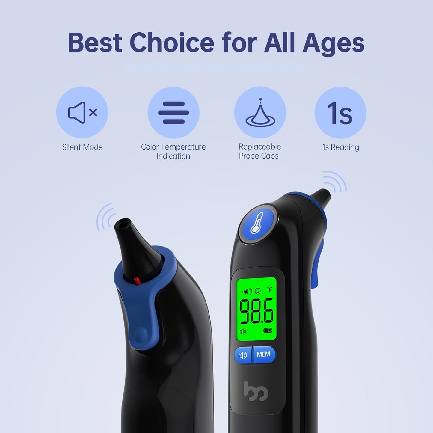 Ear Thermometer, Highly Accurate Ear Thermometer for Kids, Adults and Babies, 30 Memory Recall, 1s