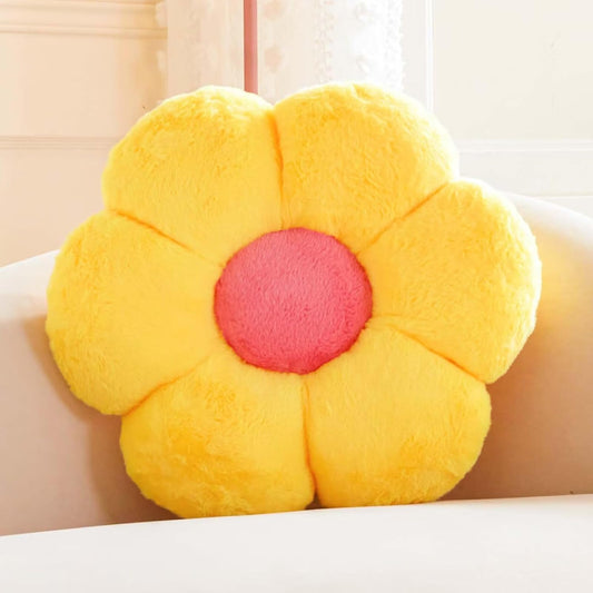 Yellow Flower Pillow, 17.7" Flower Shaped Plush Decorative Throw Pillow for Bed