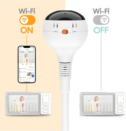 CHILLAX Baby Monitor Baby Mood Plus,5-inch 1080p HD Camera Wi-Fi Baby Monitor,with Sleep Trainer & Mood Light Soother,Flexible Gooseneck and 360°Pan View,Accessible via Phone App and Nursery Features