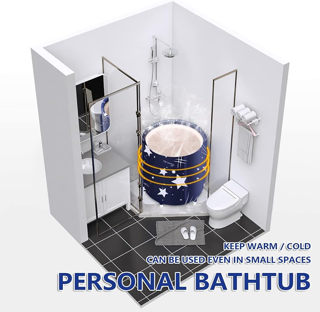 BESTHLS Foldable Bathtub Portable Soaking Bath Tub,Eco-Friendly Bathing Tub for Shower Stall (Blue