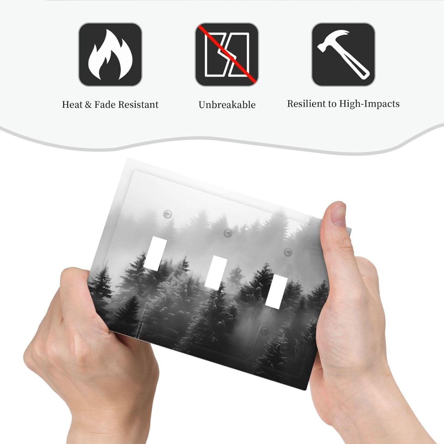 Foggy Forest Natural Scenery Retro Tree Pine Decorative Switch Plates 3 Gang Wall Plate Triple Toggle Light Switch Cover Faceplate Electrical Wall Panels for Bed Room Living Room Decor