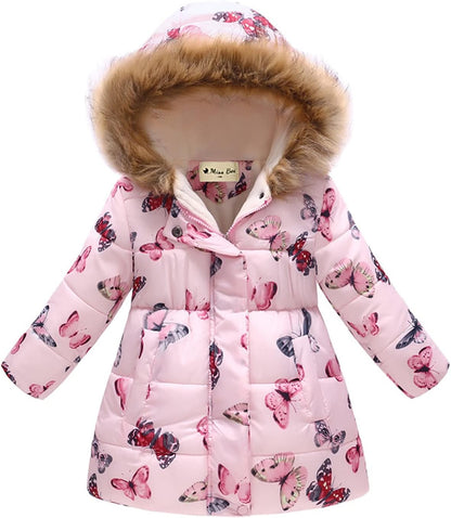 Miss Bei Girl's Winter Coat Jacket Hooded Kids Toddler Flower Print Parka Outwear Warm Cotton Puffer Hooded Jacket