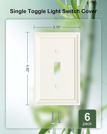 6-Pack Single Toggle Light Switch Covers Wall Plate, Light Almond Decorative Switch Plate Covers, 1