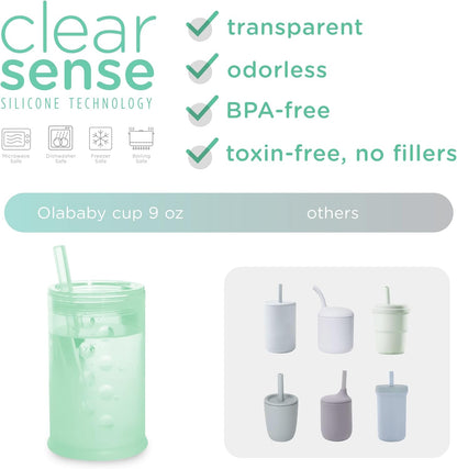 Olababy Clear View Silicone Training Cup with Straw Lid | Toddler Sippy Trainer 12mo+ | Unbreakable Water Drinking Cups for Kids 2yr+ | Baby Led Weaning & Feeding Supplies (Lilac, 9 oz)
