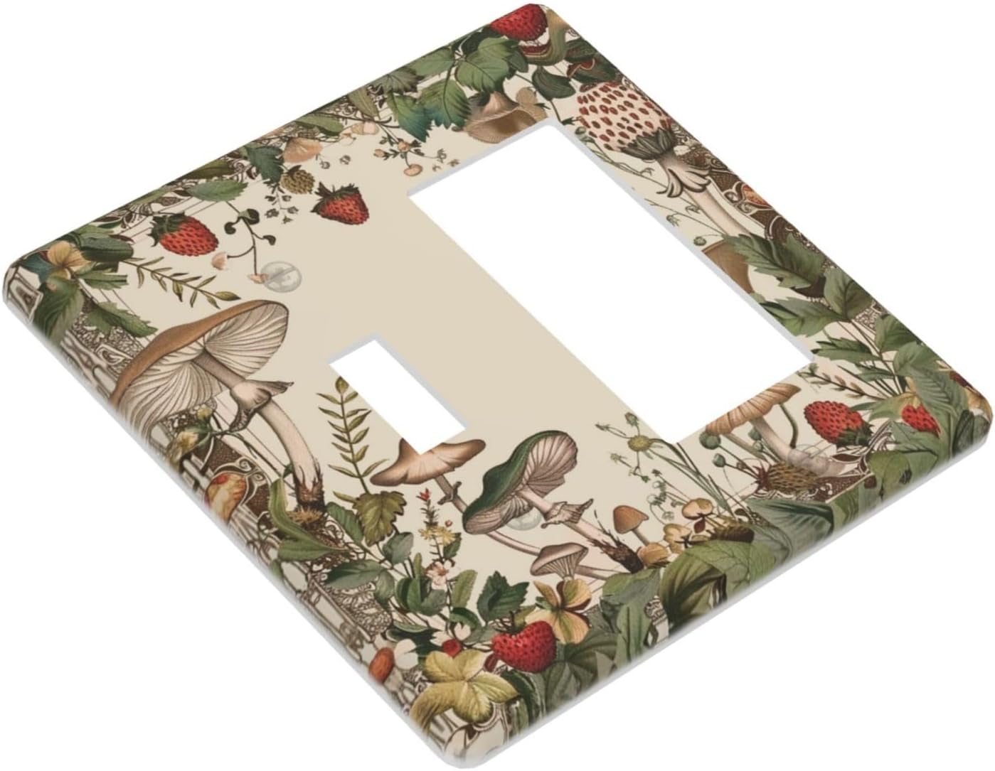 Decorative Outlet Covers Rustic Mushroom Garden Red Strawberry 2 Gang 1 Gang Wall Plate Cover Single Toggle Rocker Combo Light Switch Cover Plate Face Plate for Bedroom Home Decor