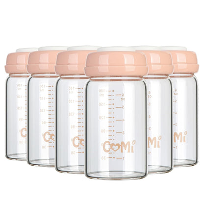 COMI Wide Neck Glass Breastmilk Collection n Storage Bottle, 6oz with Screw Ring Sealing Disk;
