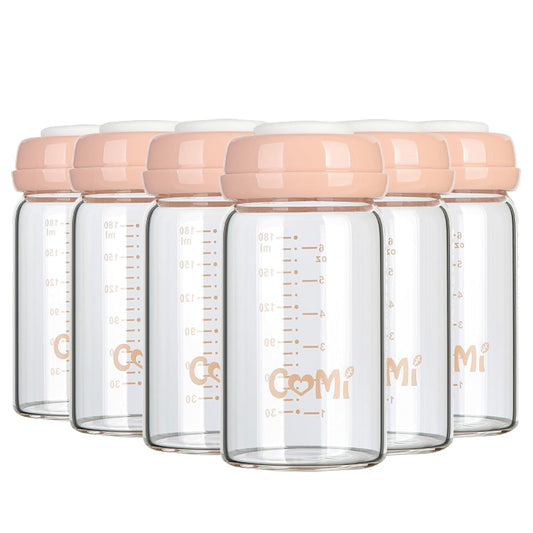 COMI Wide Neck Glass Breastmilk Collection n Storage Bottle, 6oz with Screw Ring Sealing Disk;