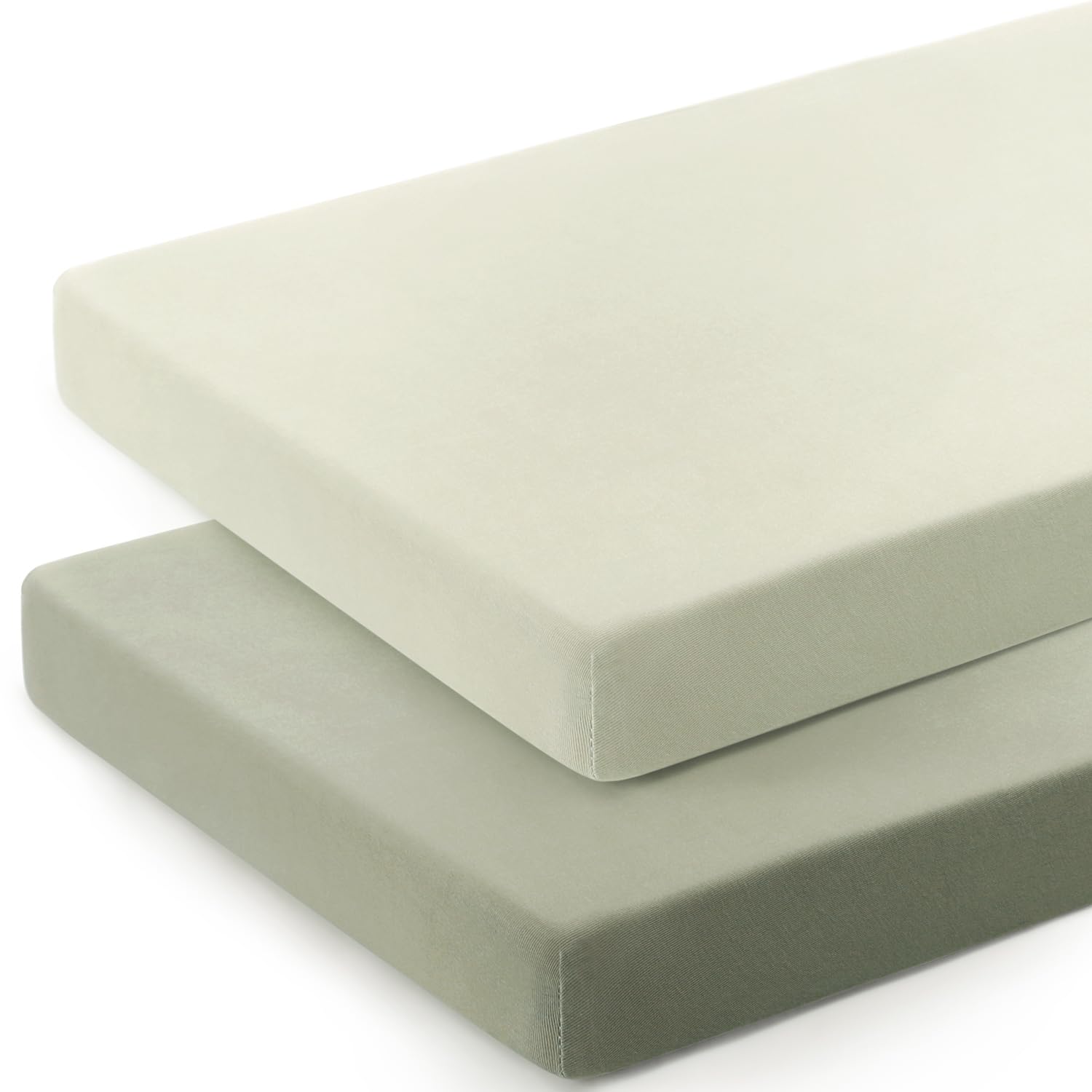 GRSSDER Mini Crib Sheets Fitted, Pack and Play Sheets 2 Pack, Ultra Soft Stretchy Pack N Play