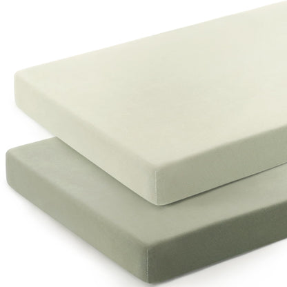 GRSSDER Mini Crib Sheets Fitted, Pack and Play Sheets 2 Pack, Ultra Soft Stretchy Pack N Play