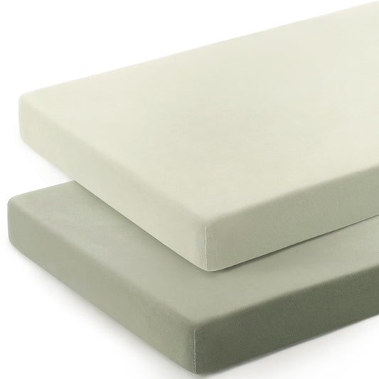 GRSSDER Mini Crib Sheets Fitted, Pack and Play Sheets 2 Pack, Ultra Soft Stretchy Pack N Play