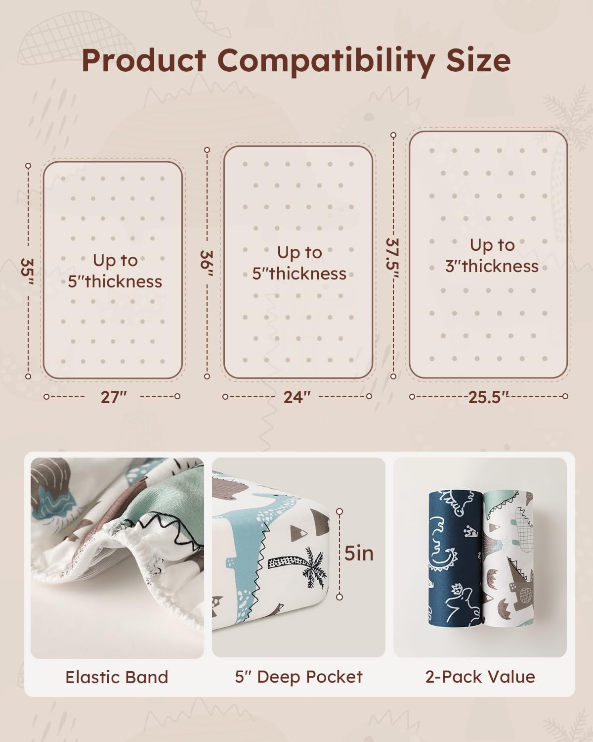 Yoofoss Baby Pack and Play Sheets 2 Pack for Boys and Girls - 38x26 Mini Crib Sheets Fitted Neutral