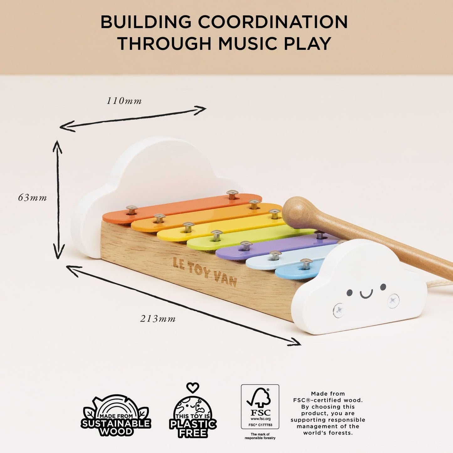 Le Toy Van – Wooden Musical Xylophone | Girl & Boy Colourful Musical Toy with 7 Delightful Sounding Notes – Suitable for 18+ months