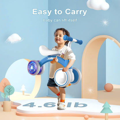Colorful Lighting Baby Balance Bike Toys for 1 Year Old Boy Girl Gifts, 10-36 Month Toddler Balance Bike, No Pedal 4 Silence Wheels & Soft Seat First Riding on Toys, 1st Birthday Gifts