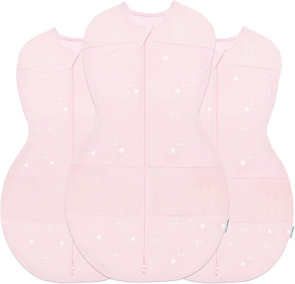 Happiest Baby Sleepea 5-Second Swaddle - 100% Organic Cotton Baby Swaddle Blanket - Doctor Designed Promotes Healthy Hip Development - 3-Pack Bundle (Rose Stars, S, M, L)