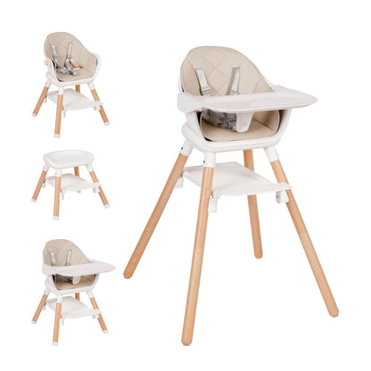 Baby High Chair, 6 in 1 Wooden Convertible High Chairs for Babies and Toddlers, Booster Seat with